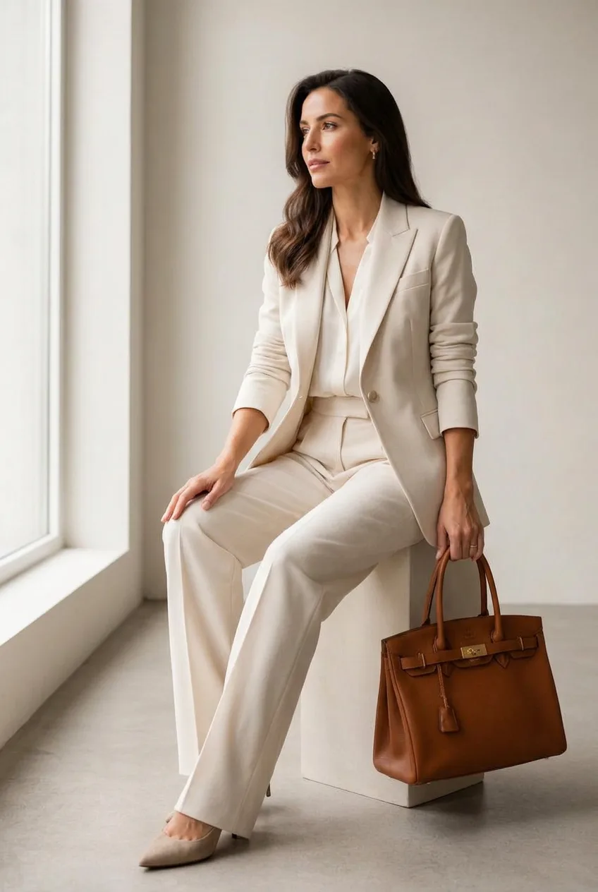 Woman carrying a cognac Bearsclaw leather bag